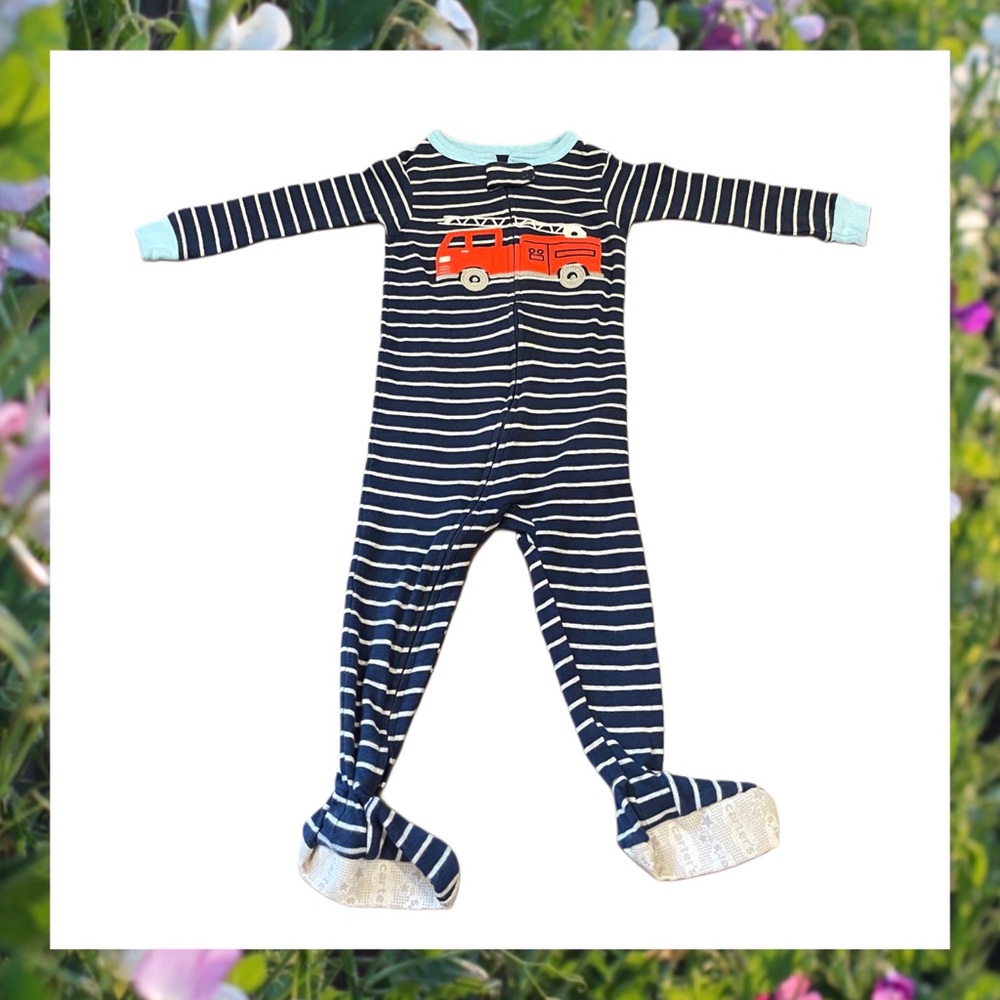 CARTERS Blue Footies Firetruck Sleeper PJs. Size 18 Months